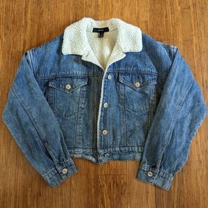 Forever 21 Cropped Sherpa Denim Jacket